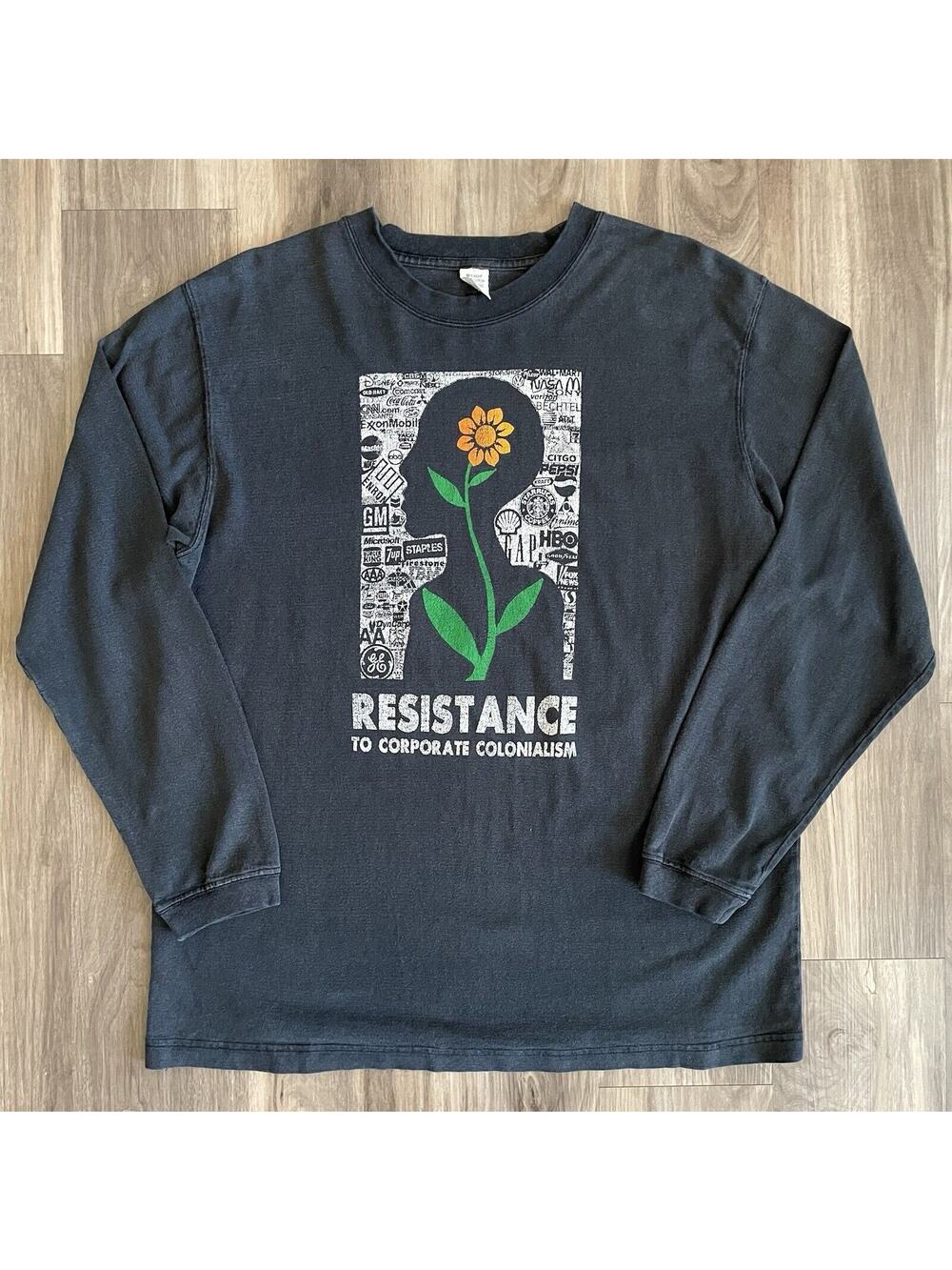 Vintage Resistance Activism T-Shirt Size L Stop Corporate Colonialism Greed 90s